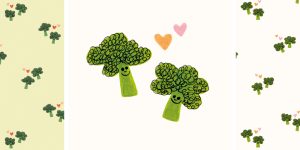 motif all-over et placé de brocolis amoureux par OYeah Studio
