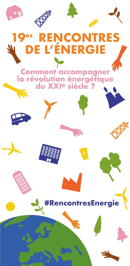 Identité visuelle déclinée sur différents supports de communication (kakémono, programme, badge...) pour les 19è rencontres de l'Énergie, organisées par M&M Conseil