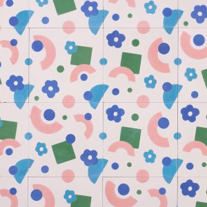 Collection de carreaux de ciment aux motifs géométriques et couleurs fraiches par Oyeah Studio, fabriqués en France par César Bazaar
