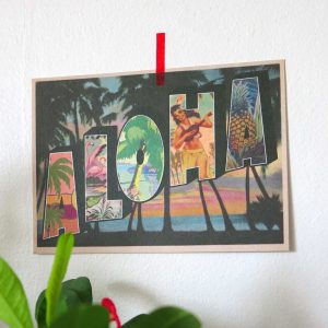 Carte promotionnelle pour boutique parisienne, style greetings américains vintage et tiki par OYeah Studio
