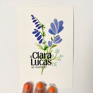 Oyeah Studio - Faire-part de mariage dessiné à Paris, avec fleurs et feuillages à l'aquarelle