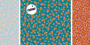 motif-pattern foisonnant de fleurs simples disséminées parmi des branchettes feuillues, des petits pois et des marguerites. by Oyeah Studio-Marion Rousseau