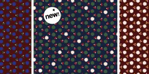 motif-pattern de formes étoilées alignées et ponctuées de trios de pois comme des baies de houx. Version pour les fêtes disponibles! by Oyeah Studio-Marion Rousseau